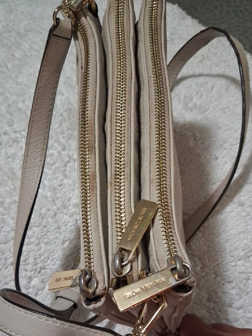 Michael Kors Beige Pebbled Leather Crossbody with Gold Hardware